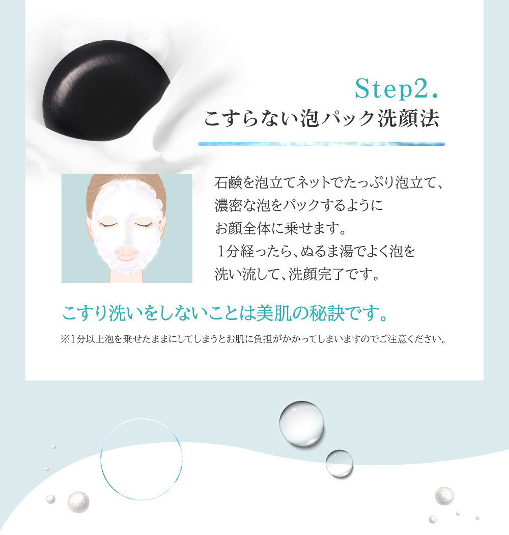 ダブル洗顔Step2.黒なまこ石鹸でこすらな泡パック洗顔法