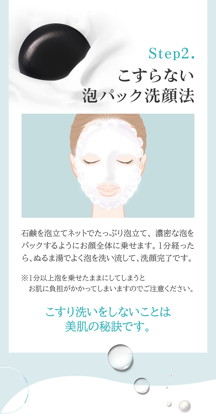 ダブル洗顔Step2.黒なまこ石鹸でこすらな泡パック洗顔法