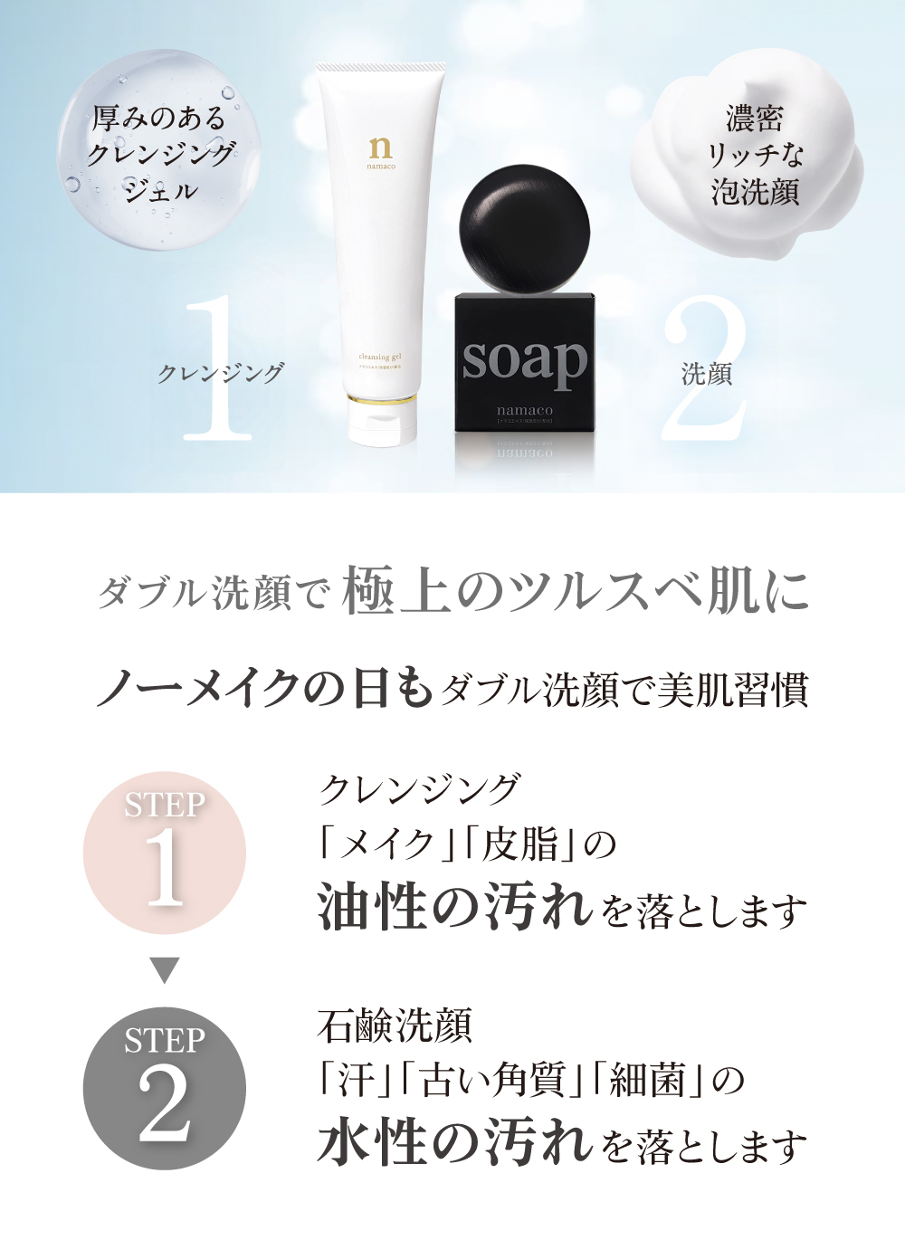 黒なまこの『ダブル洗顔』クレンジングと石鹸洗顔で美肌習慣