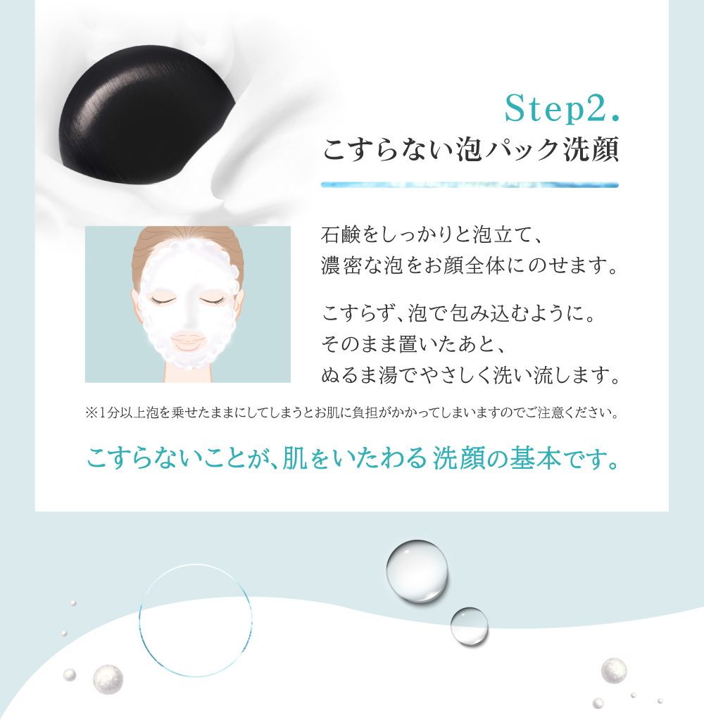 ダブル洗顔Step2.黒なまこ石鹸でこすらな泡パック洗顔法