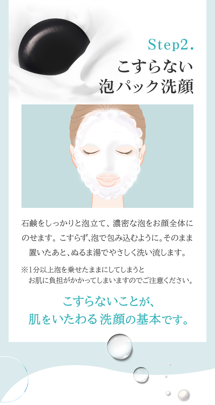 ダブル洗顔Step2.黒なまこ石鹸でこすらな泡パック洗顔法